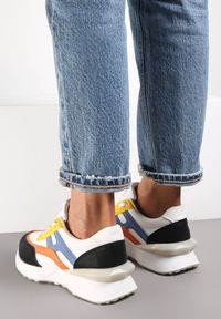 Renee - Czarno-Niebieskie Sneakersy na Platformie Shulladae. Nosek buta: okrągły. Kolor: czarny. Materiał: materiał, skóra ekologiczna. Obcas: na platformie #4