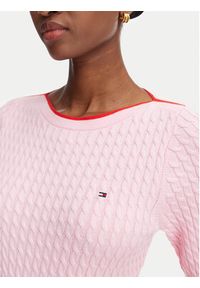 TOMMY HILFIGER - Tommy Hilfiger Sweter Fine Gg Cable Boat WW0WW50103 Różowy jasny Regular Fit. Kolor: różowy. Materiał: bawełna #3