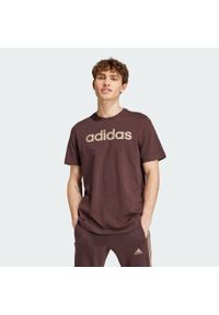 Adidas - Essentials Single Jersey Linear Embroidered Logo Tee. Kolor: brązowy. Materiał: jersey