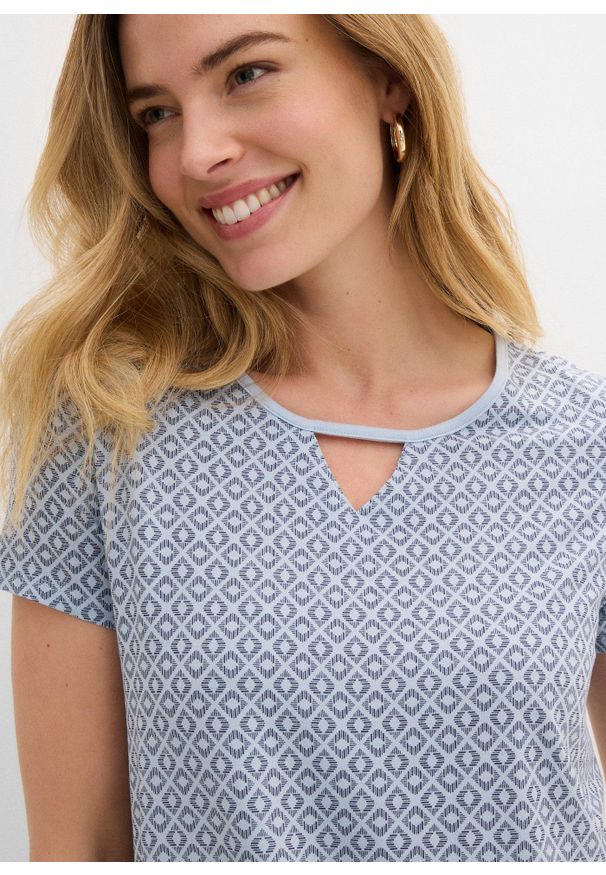 bonprix - Shirt z gumką, krótki rękaw. Kolor: niebieski. Długość rękawa: krótki rękaw. Długość: krótkie