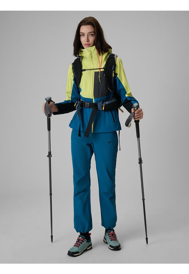 4f - 4F Spodnie trekkingowe szybkoschnące damskie - turkusowe XS. Stan: podwyższony. Kolor: turkusowy. Materiał: tkanina, włókno, materiał. Sezon: lato. Sport: wspinaczka