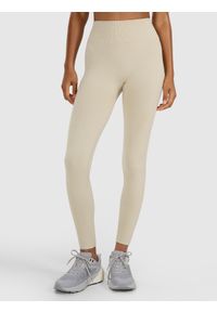4f - 4F Legginsy treningowe bezszwowe damskie - beżowe M/L. Stan: podwyższony. Kolor: beżowy. Materiał: materiał, elastan, syntetyk, dzianina, włókno. Wzór: ze splotem, gładki. Sport: fitness