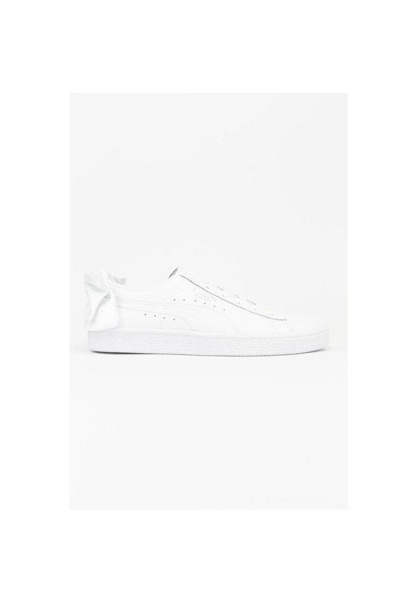 Puma - PUMA Basket Bow Wns ZLN 0298 – Damskie trampki ze skóry, białe. Kolor: biały. Materiał: skóra. Wzór: aplikacja