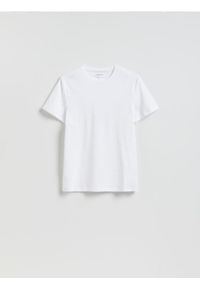 Reserved - T-shirt slim z bawełny pima - biały. Kolor: biały. Materiał: bawełna