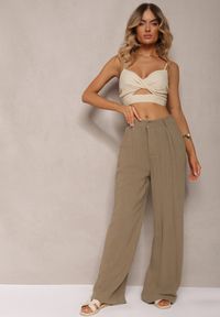 Renee - Ciemnozielone Szerokie Spodnie High Waist z Lnu i Wiskozy Apoises. Okazja: na co dzień. Stan: podwyższony. Kolor: zielony. Materiał: len, wiskoza. Długość: długie. Sezon: lato. Styl: elegancki, casual #6