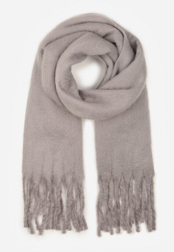 Born2be - Szary Szalik z Frędzlami Owedarria. Okazja: na co dzień. Kolor: szary. Materiał: dresówka, jeans. Styl: casual, elegancki