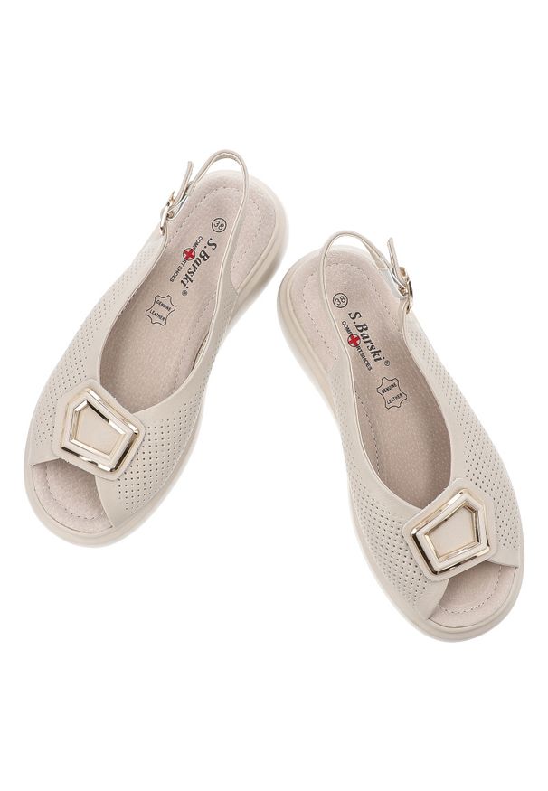 Beżowe Sandały S.Barski Wygodne Ażurowe Obuwie Damskie. Okazja: na co dzień. Zapięcie: klamry. Kolor: beżowy. Materiał: skóra. Wzór: ażurowy. Sezon: lato. Obcas: na platformie. Styl: casual, elegancki, klasyczny