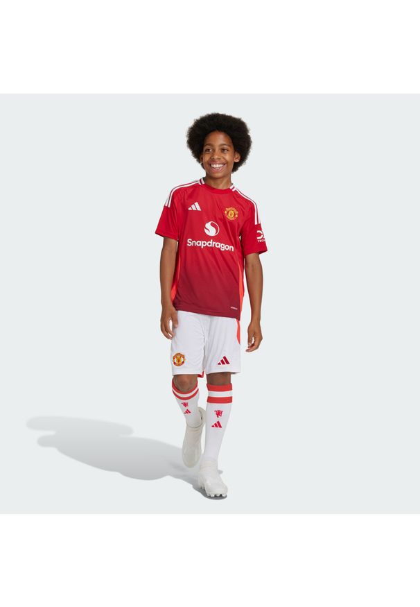 Adidas - Szorty Manchester United 24/25 Home Kids. Kolor: biały. Materiał: materiał. Sport: piłka nożna