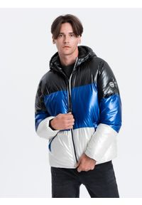 Ombre Clothing - Kurtka męska zimowa trzykolorowa świecąca - grafitowa V6 - Rozmiar: L. Kolor: szary. Materiał: nylon, poliester. Sezon: zima #1