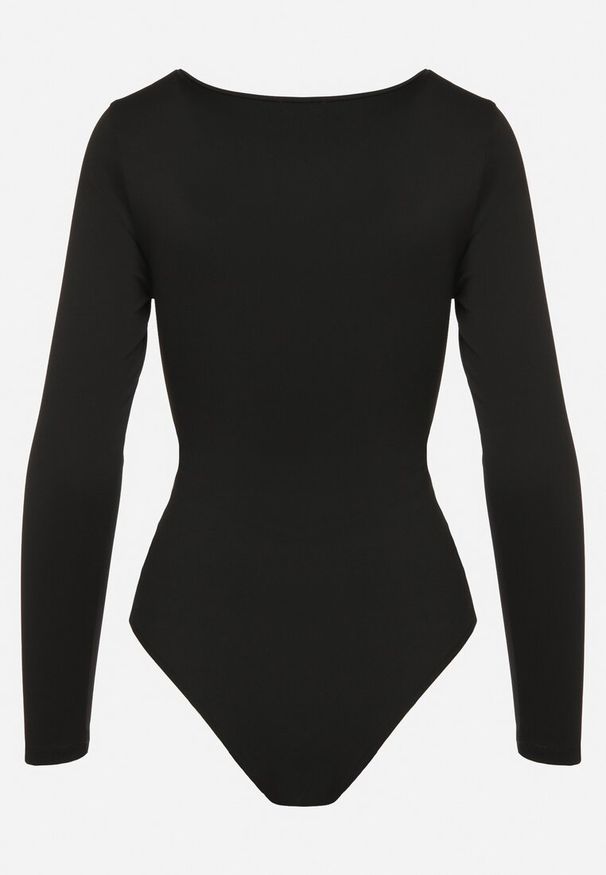 Born2be - Czarne Eleganckie Body z Marszczeniem Przy Dekolcie Milzedis. Okazja: na co dzień. Kolor: czarny. Materiał: jeans. Długość rękawa: długi rękaw. Długość: długie. Styl: elegancki