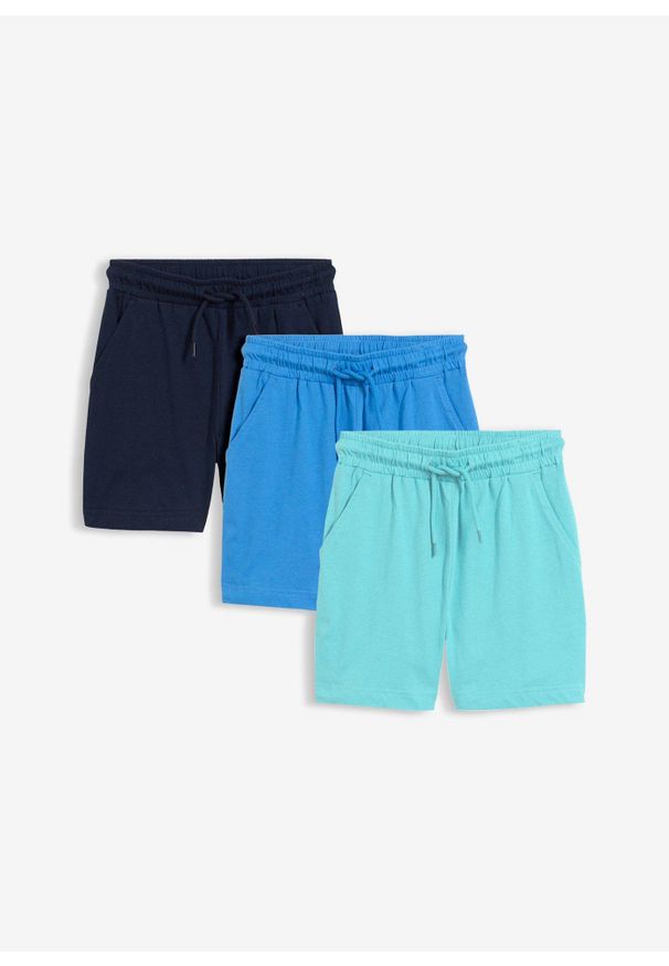 bonprix - Bermudy z dżerseju z czystej bawełny organicznej (3 szt.). Kolor: niebieski. Materiał: jersey, bawełna