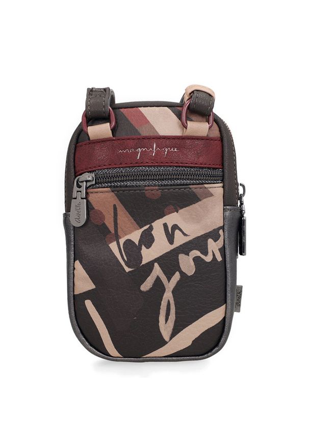 Brązowa Damska Torebka Na Telefon Anekke. Kolor: brązowy. Wzór: nadruk, aplikacja, haft, motyw z bajki. Dodatki: z aplikacjami, z haftem. Styl: casual. Rodzaj torebki: na ramię