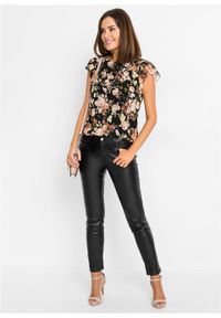 Bluzka shirtowa bonprix czarno-jasnoróżowy łososiowy w kwiaty. Kolor: czarny. Wzór: kwiaty #5