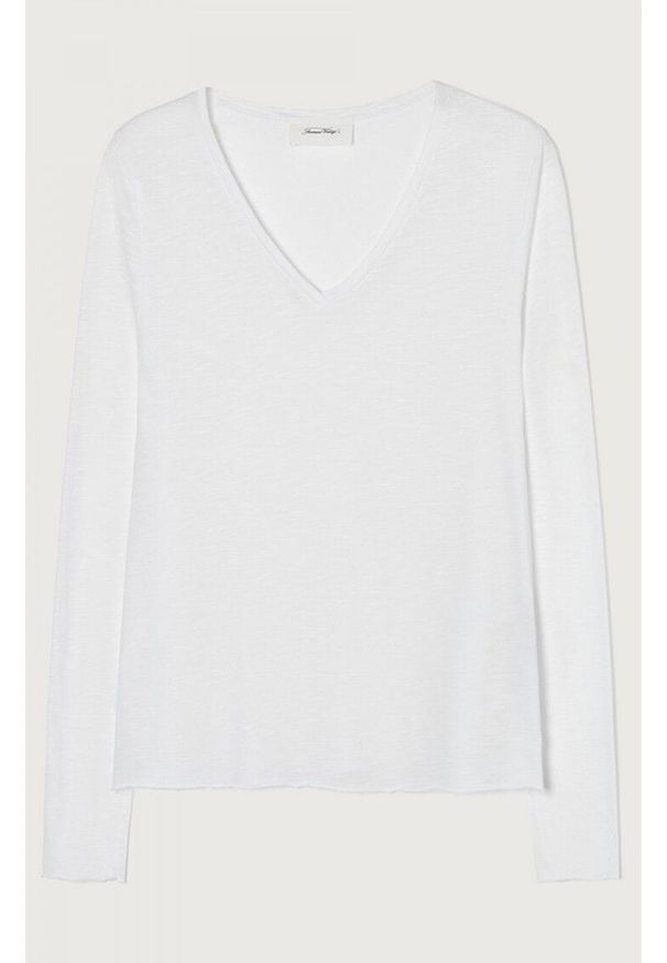 AMERICAN VINTAGE - Biały kultowy t-shirt z długim rękawem American Vintage. Kolor: biały. Materiał: wiskoza, materiał, bawełna. Długość rękawa: długi rękaw. Długość: długie. Wzór: melanż. Styl: vintage