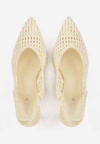 Renee - Żółte Plecione Czółenka Slingback na Szpilce z Ażurową Cholewką Hibiscae. Okazja: na co dzień. Kolor: żółty. Materiał: jeans. Szerokość cholewki: normalna. Wzór: ażurowy. Sezon: wiosna. Obcas: na szpilce. Styl: wizytowy, casual, elegancki #2