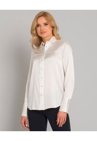 SOLUZIONE - Biała koszula jedwabna z długimi mankietami. Okazja: na co dzień. Kolor: biały. Materiał: jedwab. Długość: długie. Styl: casual