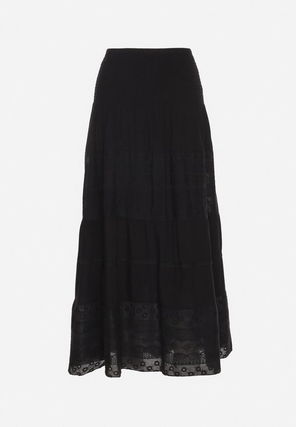 Born2be - Czarna Spódnica z Bawełny z Wysokim Stanem w Stylu Boho Ellitrae. Okazja: na co dzień. Stan: podwyższony. Kolor: czarny. Materiał: bawełna. Sezon: wiosna, lato. Styl: boho