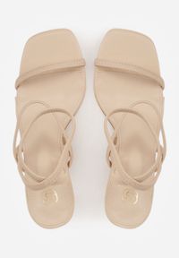 Born2be - Beżowe Sandały na Szpilce z Elastycznymi Paskami i Kwadratowym Noskiem Sarorin. Okazja: na wesele, na co dzień, na ślub cywilny. Zapięcie: pasek. Kolor: beżowy. Wzór: paski. Obcas: na szpilce. Styl: casual, elegancki. Wysokość obcasa: średni #4