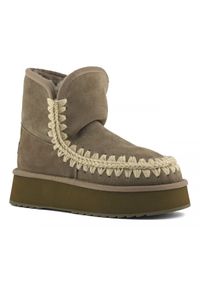 Mou - MOU Platform boot suede Śniegowce damskie. Kolor: szary. Materiał: materiał, wełna, zamsz. Szerokość cholewki: normalna. Sezon: zima. Obcas: na platformie #4