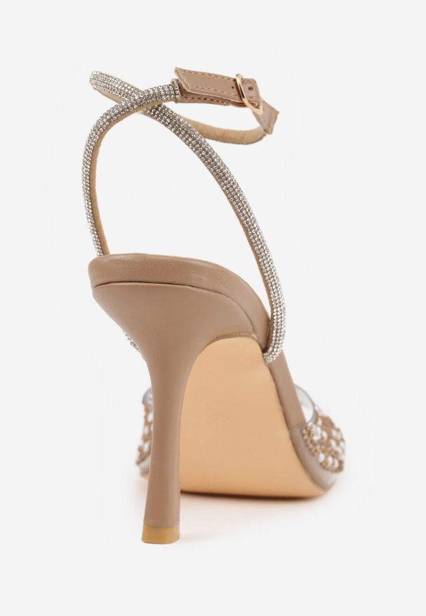 Born2be - Ciemnobeżowe Sandały entne Sandały na Szpilce Ozdobione Cyrkoniami Danelira. Okazja: na co dzień. Nosek buta: otwarty. Zapięcie: sprzączka. Kolor: beżowy. Wzór: aplikacja. Materiał: jeans. Obcas: na szpilce. Styl: wizytowy, casual, klasyczny, elegancki. Wysokość obcasa: średni