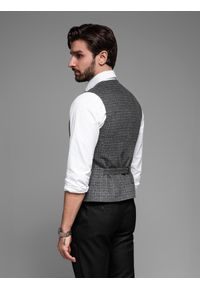 Ombre Clothing - Elegancka kamizelka męska w kratkę z klapami – czarna V3 - Rozmiar: L. Kolor: czarny. Materiał: poliester, materiał. Wzór: kratka. Styl: elegancki #4