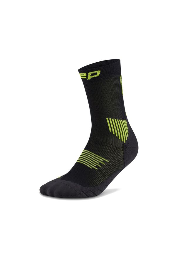 Męskie krótkie skarpety kompresyjne sportowe Core Run do połowy łydki CEP. Kolor: czarny, wielokolorowy, zielony. Materiał: poliamid, elastan. Sport: bieganie