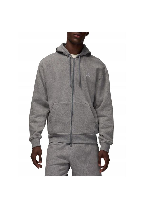 Jordan - Bluza na co dzień męska NIKE JORDAN BROOKLYN FLEECE ciepła na zamek z kapturem. Typ kołnierza: kaptur. Kolor: szary