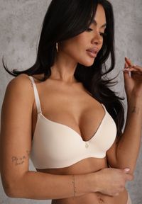 Renee - Beżowy Biustonosz Push Up o Gładkim Wykończeniu z Cyrkoniową Aplikacją Claronei. Kolor: beżowy. Rodzaj stanika: push-up. Wzór: gładki, aplikacja #6