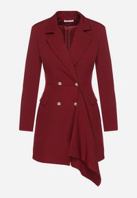 Born2be - Bordowa Taliowana Sukienka o Kroju Marynarki z Mini Trenem Besista. Kolor: czerwony. Długość rękawa: długi rękaw. Wzór: aplikacja. Styl: klasyczny, elegancki. Długość: mini #7