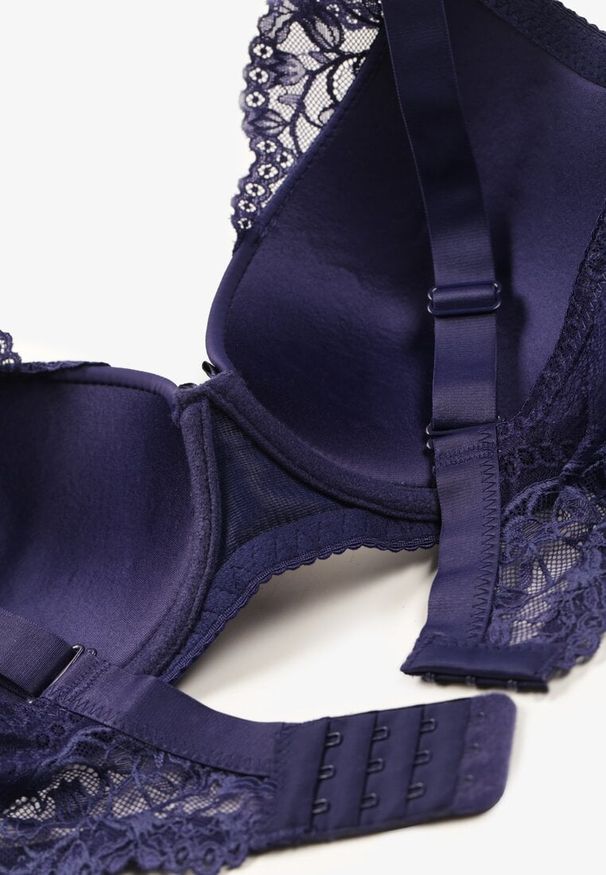 Born2be - Granatowy Biustonosz Full Cap z Usztywnionymi Miseczkami Dimovi. Kolor: niebieski. Materiał: koronka. Wzór: aplikacja, koronka