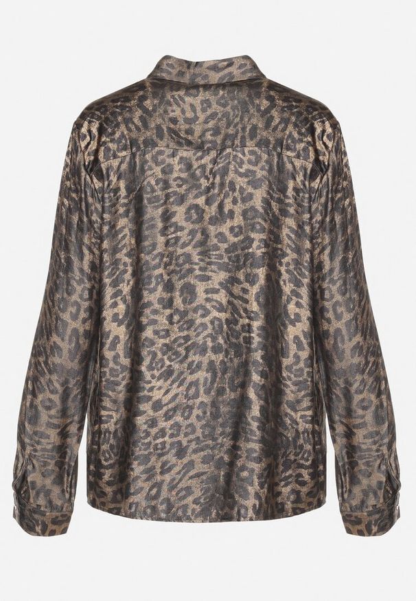 Born2be - Czarno-Złota Koszula z Bawełną w Panterkę z Kieszenią z Klapą Avarisella. Okazja: na co dzień, na spotkanie biznesowe. Kolor: czarny. Materiał: bawełna. Wzór: motyw zwierzęcy. Styl: biznesowy, casual, elegancki