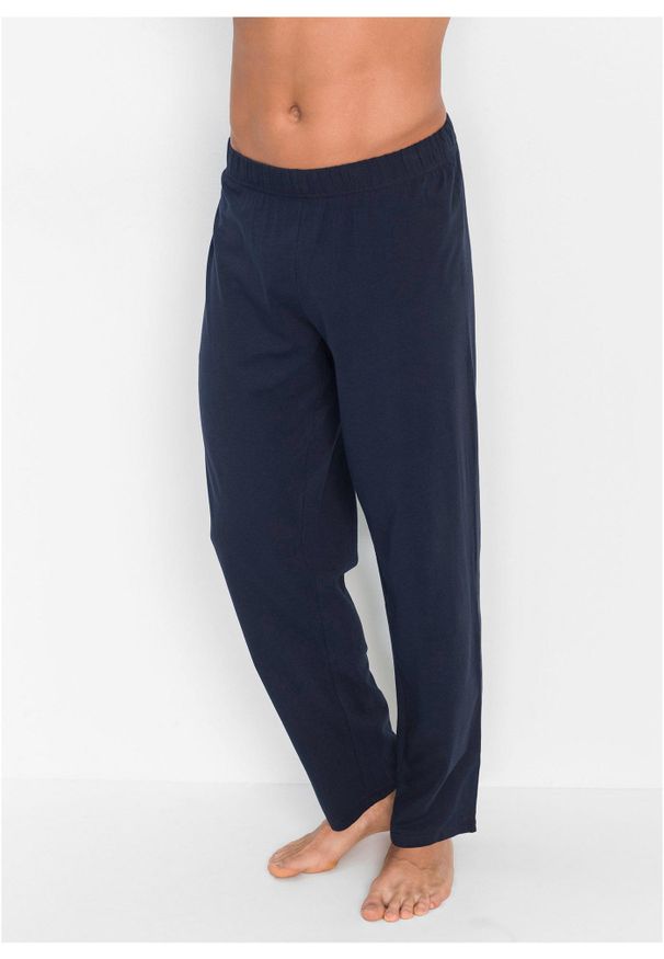 bonprix - Bawełniana piżama z długim rękawem.. Kolor: niebieski. Materiał: bawełna. Długość: długie