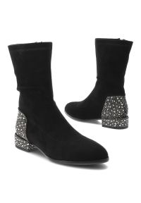 Czarne Botki S.Barski Buty Damskie Zapinane Na Suwak. Okazja: na co dzień. Kolor: czarny. Materiał: materiał. Szerokość cholewki: normalna. Obcas: na obcasie. Styl: casual, glamour. Wysokość obcasa: niski #3