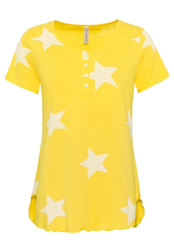 T-shirt w gwiazdy bonprix żółty kukurydziany - biały. Kolor: żółty