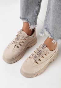 Born2be - Beżowe Sneakersy Merellien. Wysokość cholewki: przed kostkę. Kolor: beżowy. Szerokość cholewki: normalna. Wzór: aplikacja #4