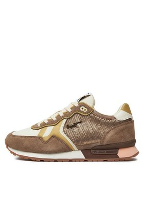 Pepe Jeans Sneakersy Brit Sequins W PLS40009 Beżowy. Kolor: beżowy. Materiał: skóra