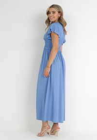 Born2be - Niebieska Kopertowa Sukienka z Wiskozy z Gumką w Pasie Neroni. Kolor: niebieski. Materiał: wiskoza. Typ sukienki: kopertowe. Długość: maxi #6