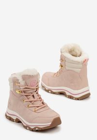 Born2be - Różowe Płaskie Botki Trekkingowe Ozdobione Tłoczeniem i Sznurowaniem Lorista. Okazja: na co dzień. Kolor: różowy. Materiał: jeans. Wzór: aplikacja. Styl: młodzieżowy, casual, elegancki