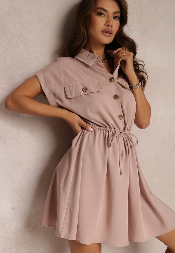 Renee - Różowa Sukienka Iphitose. Kolor: różowy. Materiał: bawełna, tkanina. Długość: mini
