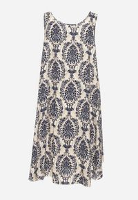 Born2be - Beżowo-Granatowa Rozkloszowana Sukienka z Bawełny bez Rękawów Horrilla. Kolor: beżowy. Materiał: bawełna. Długość rękawa: bez rękawów. Sezon: lato. Styl: boho #3