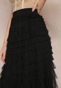 Renee - Czarna Tiulowa Spódnica Maxi z Gumką w Pasie Oliviah. Kolor: czarny. Materiał: tiul. Wzór: aplikacja #4