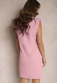 Renee - Różowa Pudełkowa Sukienka Bez Rękawów z Usztywnionymi Ramionami Orchissa. Kolor: różowy. Materiał: bawełna. Długość rękawa: bez rękawów #4