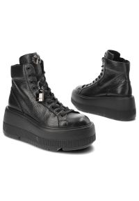 Czarne Sneakersy Carinii Damskie Buty Na Platformie. Kolor: czarny. Materiał: jeans, skóra. Obcas: na platformie. Styl: elegancki. Wysokość obcasa: średni #5