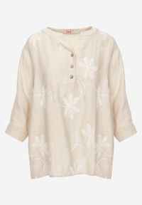 Born2be - Beżowa Koszula z Wiskozy z Haftowanymi Kwiatami Sylimeine. Okazja: na co dzień, do pracy, na spotkanie biznesowe. Kolor: beżowy. Materiał: wiskoza. Wzór: kwiaty, haft. Styl: klasyczny, casual, biznesowy, elegancki #6