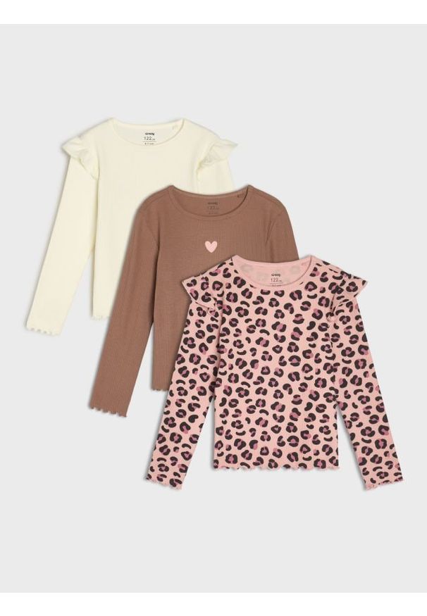 Sinsay - Prążkowane koszulki z długimi rękawami 3 pack - wielobarwny. Materiał: prążkowany. Długość rękawa: długi rękaw. Długość: długie