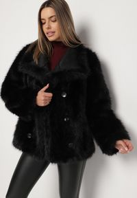 Born2be - Czarna Kurtka Dwustronna w Stylu Biker z Futerkiem Aflita. Okazja: na co dzień, na spacer. Kolor: czarny. Materiał: futro. Długość: krótkie. Styl: casual, elegancki #3
