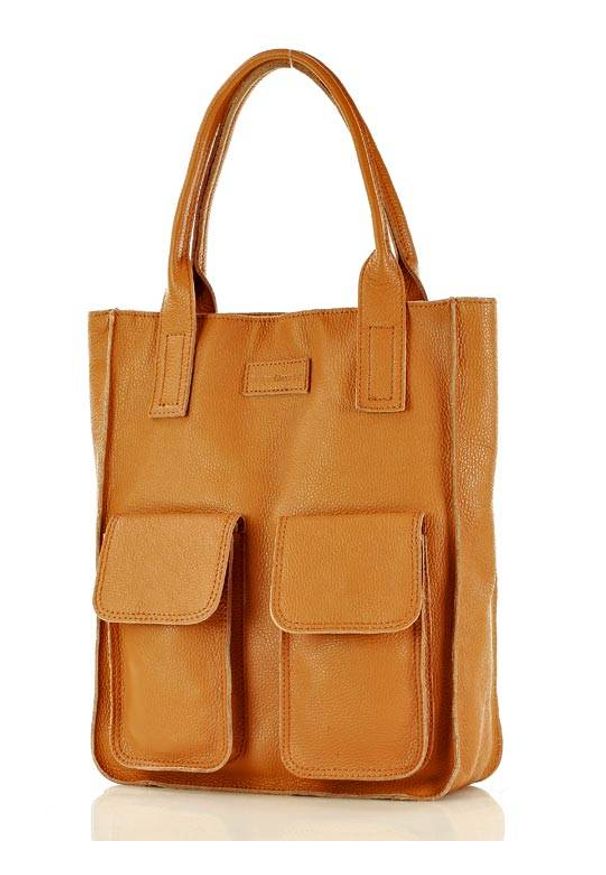 Torebka Shopper Z Kieszeniami MAZZINI - CAMEL