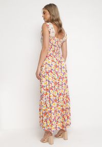 Born2be - Żółto-Czerwona Rozkloszowana Sukienka Maxi z Wiskozy w Kwiatowy Print Jamiliana. Kolor: żółty. Materiał: wiskoza. Długość rękawa: na ramiączkach. Wzór: kwiaty, nadruk. Długość: maxi #3