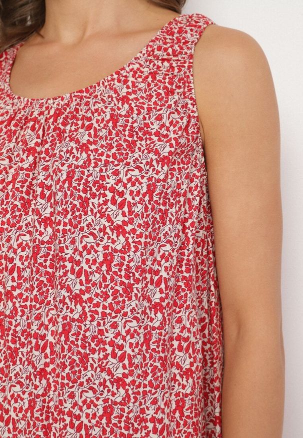 Born2be - Czerwona Rozkloszowana Sukienka z Bawełny w Abstrakcyjny Wzór Annivione. Kolor: czerwony. Materiał: bawełna. Długość rękawa: na ramiączkach. Styl: klasyczny, elegancki