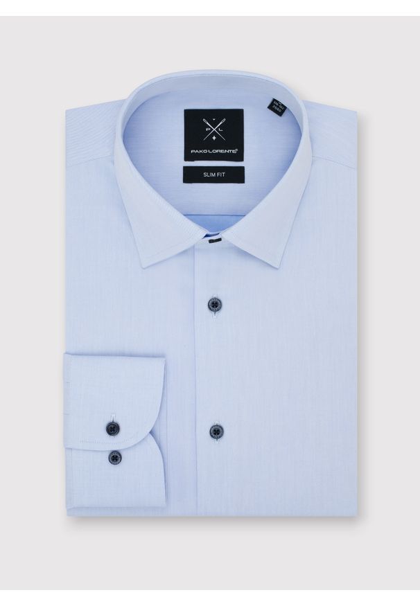 Pako Lorente - PAKO LORENTE – Gładka bawełniana koszula męska długi rękaw. Okazja: na spotkanie biznesowe. Materiał: bawełna. Długość rękawa: długi rękaw. Długość: długie. Wzór: gładki. Styl: biznesowy